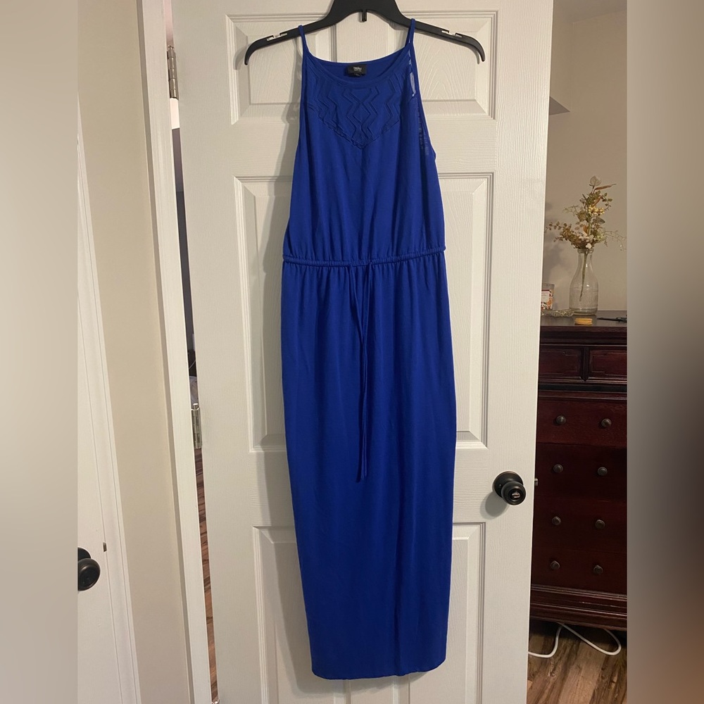 High Neck Tie Waist Maxi Dress